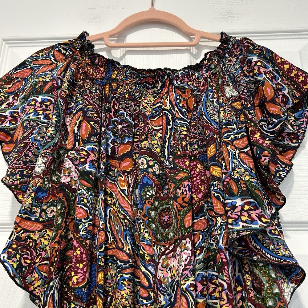 Karma Highway Women's One Size Flutter Sleeve Top Colorful 100% Viscose NWOT - Picture 3 of 10